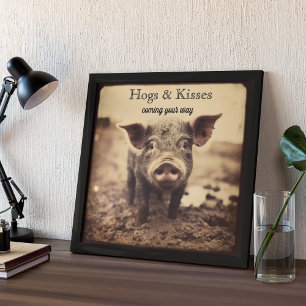 Varkens & Kusjes Vintage Sepia Varken Kunst Foto Afdruk