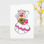 Varkens met bruiloft-jurk en bundel met bloemen kaart (Gele Bloem)