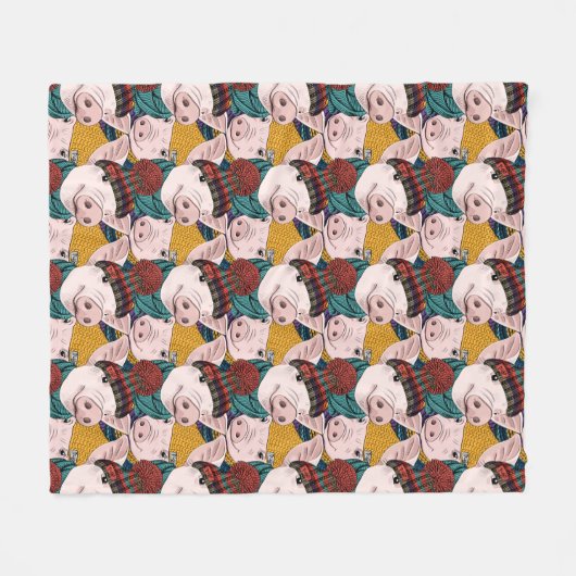 Varkens met Petten patroon Fleece Deken (Voorkant (Horizontaal))