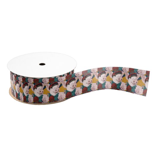 Varkens met Petten patroon Grosgrain Lint (Spoel)