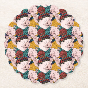 Varkens met Petten patroon Kartonnen Onderzetters