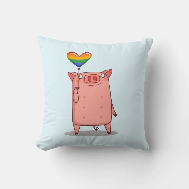 Varkens met regenboogballon kussen (Voorkant)