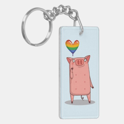 Varkens met regenboogballon sleutelhanger (Voorkant Links)