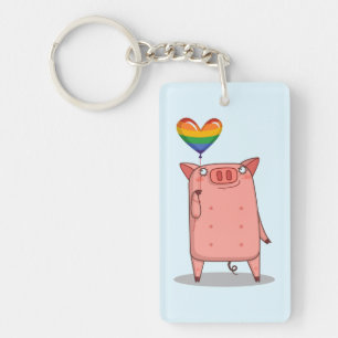 Varkens met regenboogballon sleutelhanger