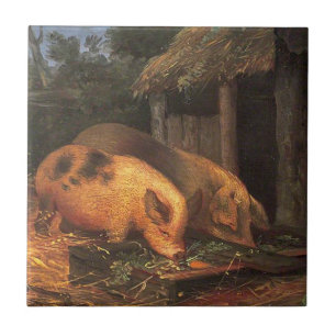 Varkens op een dalg (landbouwhuisdieren) tegeltje