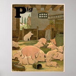 Varkens op het Boerderij Dierenalfabet Poster