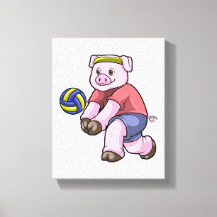 Varkens op sport met volleybal canvas afdruk