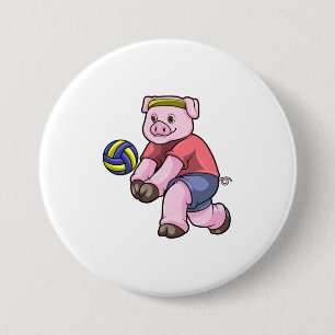 Varkens op sport met volleybal ronde button 7,6 cm