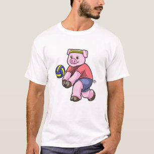 Varkens op sport met volleybal t-shirt