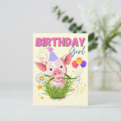 Varkens Piggy Birthday Pink Girl Animals Briefkaart (Staand voorkant)