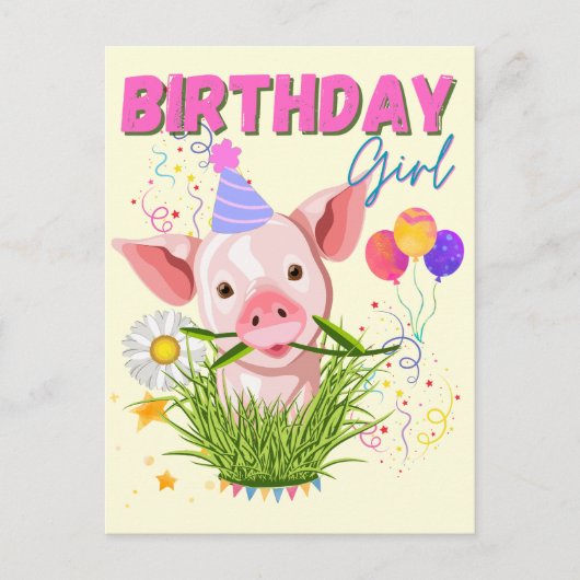 Varkens Piggy Birthday Pink Girl Animals Briefkaart (Voorkant)