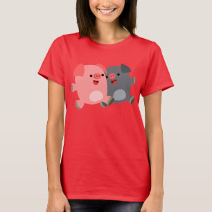 Varkens van tong en zwart, witte Cartoon T-shirt