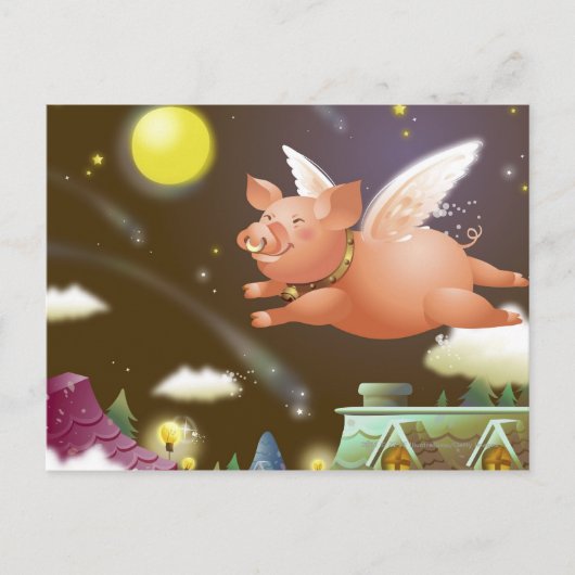 Varkens vliegen in de lucht briefkaart (Voorkant)