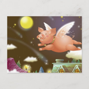 Varkens vliegen in de lucht briefkaart