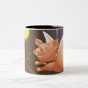 Varkens vliegen in de lucht tweekleurige koffiemok