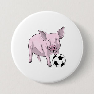 Varkens Voetbal Soccer Ronde Button 7,6 Cm
