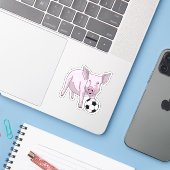 Varkens Voetbal Soccer Sticker (Laptop met iPhone)