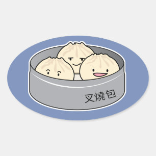 Varkensbroodje dim sum Chinees ontbijt gestoomd bb Ovale Sticker