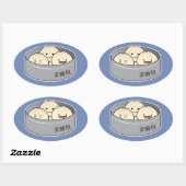 Varkensbroodje dim sum Chinees ontbijt gestoomd bb Ovale Sticker (Vel)