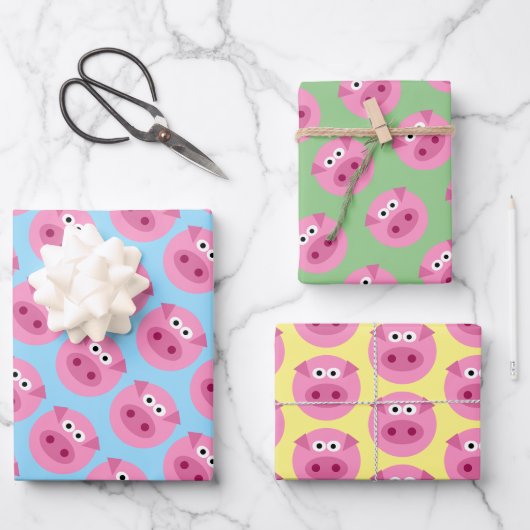 Varkensgezicht cartoon aangepaste kleur wrapping p inpakpapier vel (Voorkant)