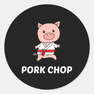 Varkenskarbonade - Grappige Varkens Karate Pun 1 Ronde Sticker