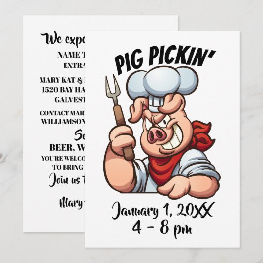 VARKENSKEURINGS-UITNODIGING KAART (Voorkant / Achterkant)