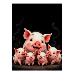 Varkenskunst – Moeder Varken & Biggen Perfect Poster