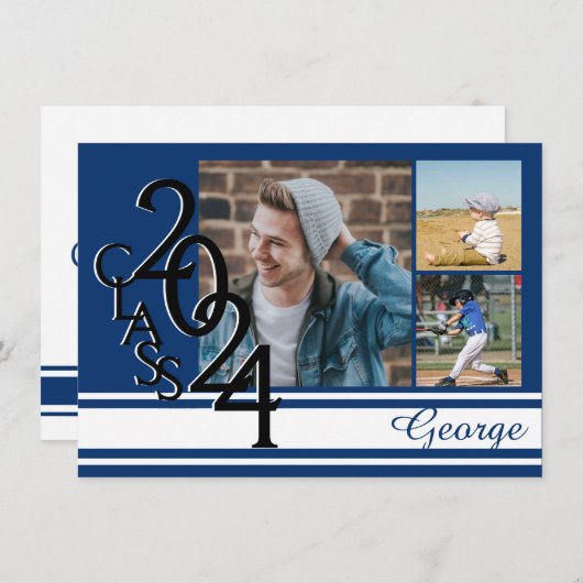 Varsity Blue 2024 Afstuderen Tri Foto Kaart (Voorkant / Achterkant)