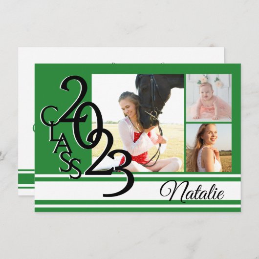 Varsity Green 2023 Afstuderen Tri Fotouitnodiging Kaart (Voorkant / Achterkant)