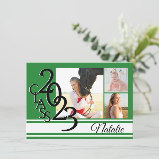 Varsity Green 2023 Afstuderen Tri Fotouitnodiging Kaart (Staand voorkant)