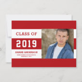 Varsity Lettering Striped Afstudeerder Foto Aankon Aankondiging (Voorkant)