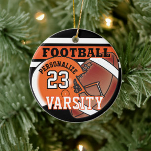 Varsity Oranje en Black Football Keramisch Ornament