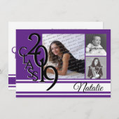 Varsity Paarse 2019 Afstuderen Drie Foto Kaart (Voorkant / Achterkant)