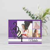 Varsity Paarse 2024 Afstuderen Tri Foto Kaart (Staand voorkant)