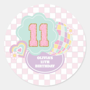 Varsity preppy pastel patch 11e verjaardag ronde sticker