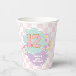 Varsity preppy pastel patch 12e verjaardag papieren bekers