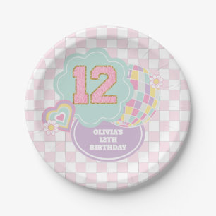 Varsity preppy pastel patch 12e verjaardag papieren bordje
