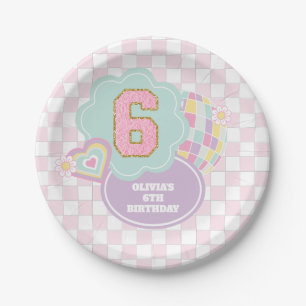 Varsity preppy pastel patch 6e verjaardag papieren bordje