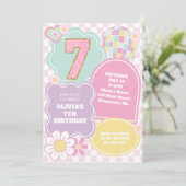 Varsity preppy pastel patch 7e verjaardag kaart (Staand voorkant)