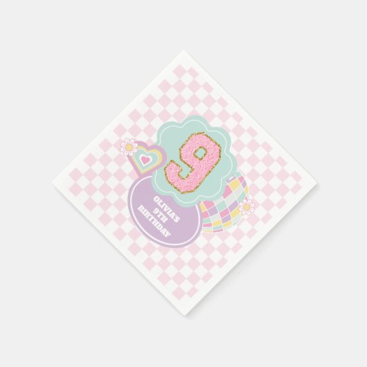 Varsity preppy pastel patch 9e verjaardag servet (Hoek)