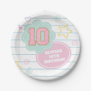 Varsity preppy pastel patch notitieboek 10e verjaa papieren bordje