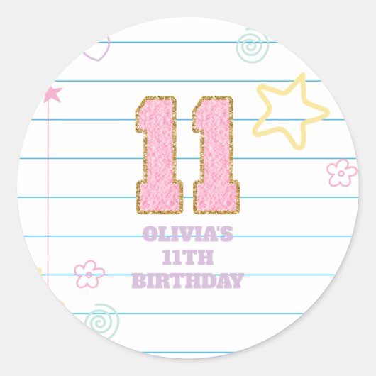 Varsity preppy pastel patch notitieboek 11e verjaa ronde sticker (Voorkant)