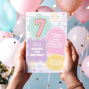 Varsity preppy pastel patch notitieboek 7e verjaar kaart
