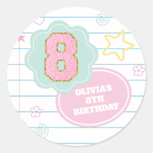 Varsity preppy pastel patch notitieboek 8e verjaar ronde sticker