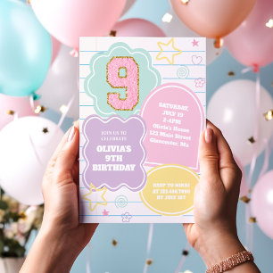 Varsity preppy pastel patch notitieboek 9e verjaar kaart