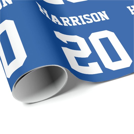 Varsity Sport blue en white custom name number Cadeaupapier (Rol Hoek)