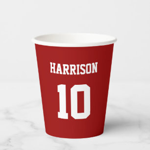 Varsity Sport crimson red jersey name number Papieren Bekers