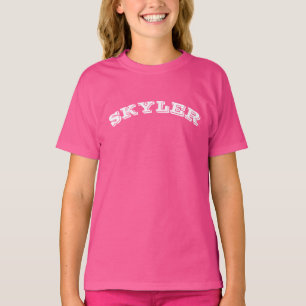 Varsity sport wit aangepaste gebogen naam schattig t-shirt