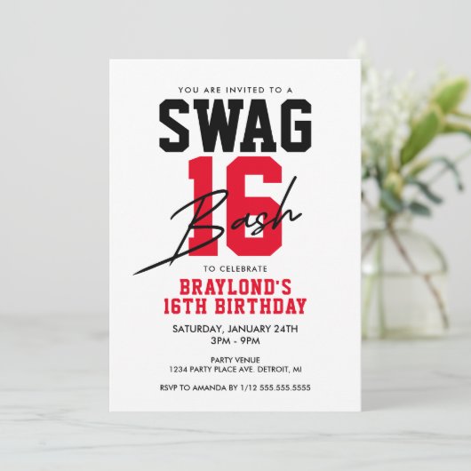 Varsity Stijl Swag 16 Verjaardag Kaart (Staand voorkant)