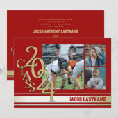 Varsity Streep Tri Foto Gouden Afstudeeruitnodigin Kaart (Voorkant / Achterkant)